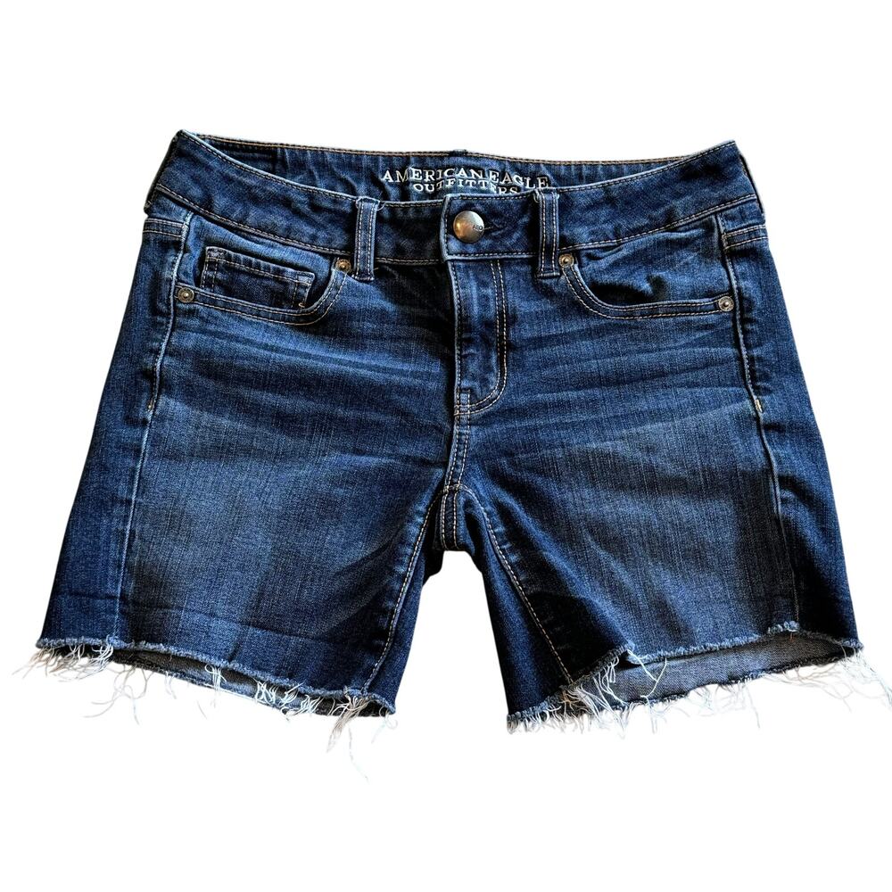 American Eagle Outfitters Midi Jean Shorts Dark Wash